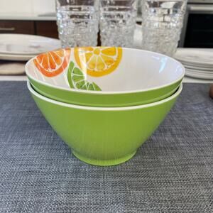 TarHong Melamine Citrus Pattern Lime Green Rice‎ Cereal Bowls 5-3/4" Diameter